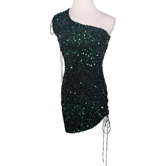 Lucy In The Sky Olivia Dark Fairy Royal Glam Emerald Green Sequin Mini Dress SM - Picture 1 of 10